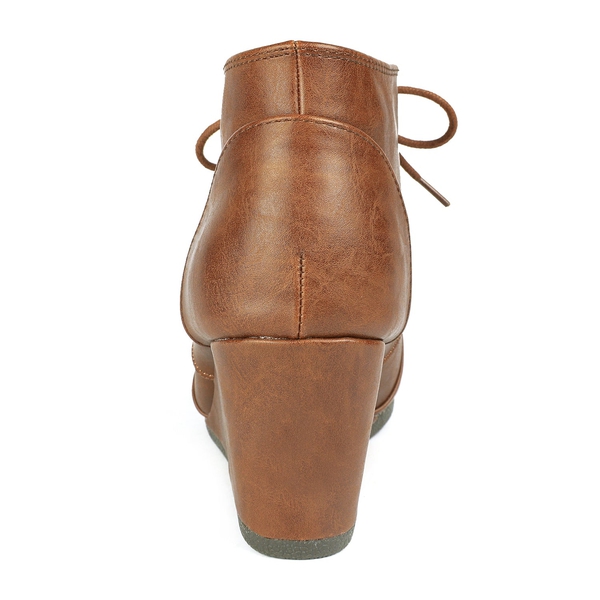 Lace Up Low Wedge Booties - TAN PU - 5